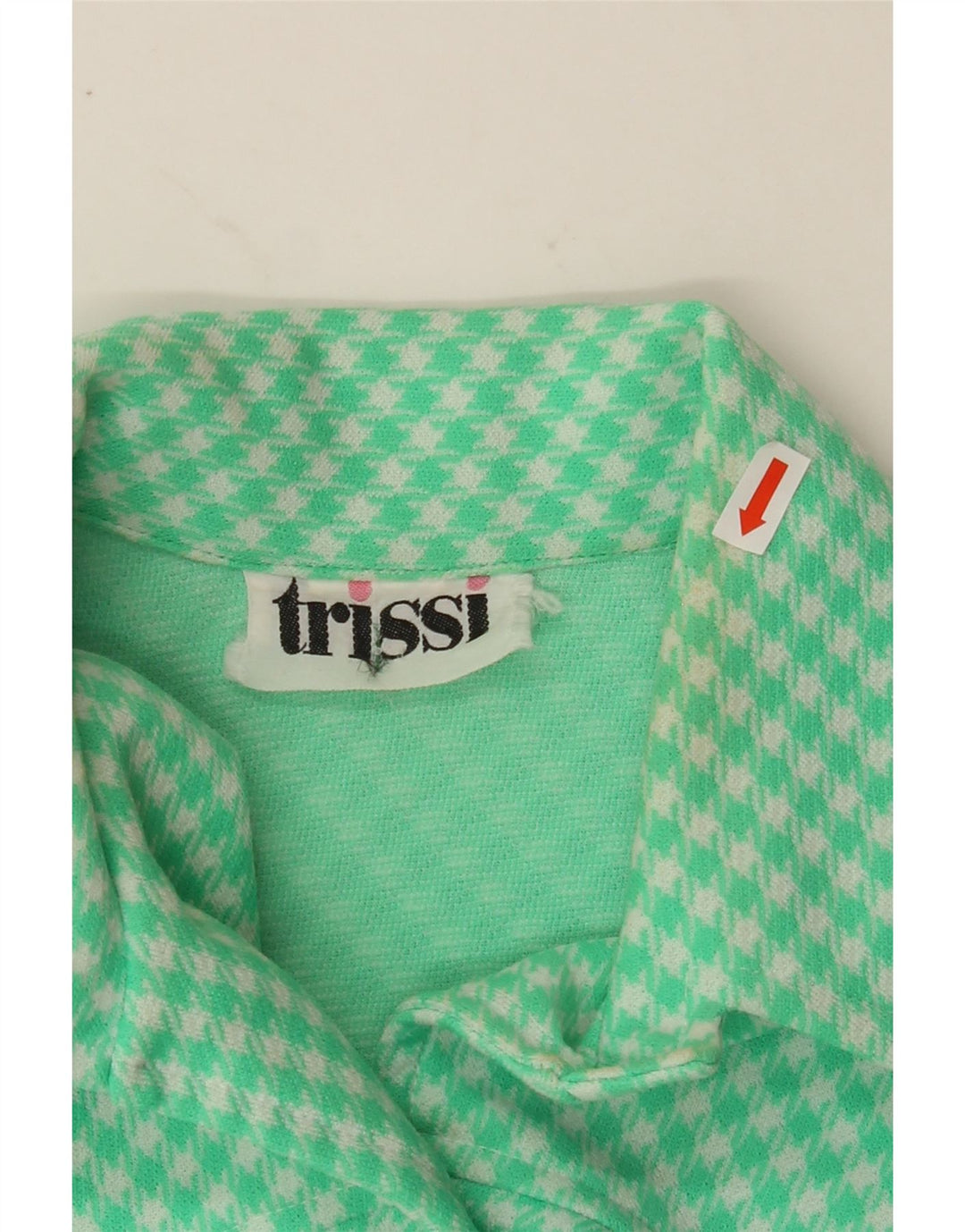 TRISSI Womens Short Sleeve Shirt Blouse UK 14 Medium Turquoise Houndstooth Vintage Trissi and Second-Hand Trissi from Messina Hembry 