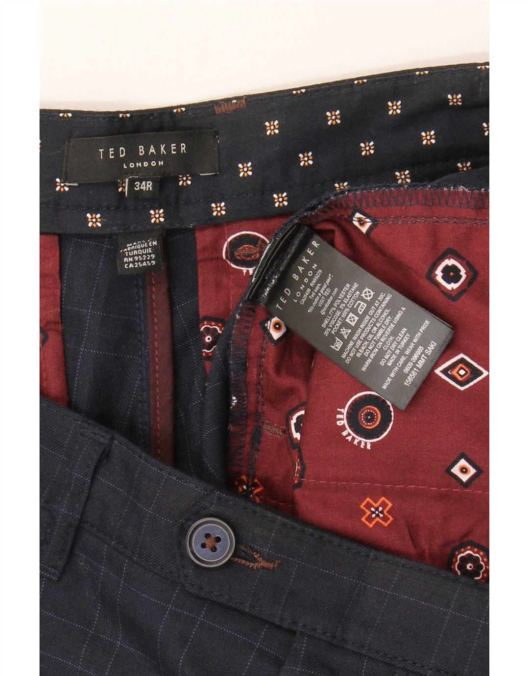Ted Baker Pantalon de Costume Slim Homme W34 L31 Bleu Marine à Carreaux Polyester