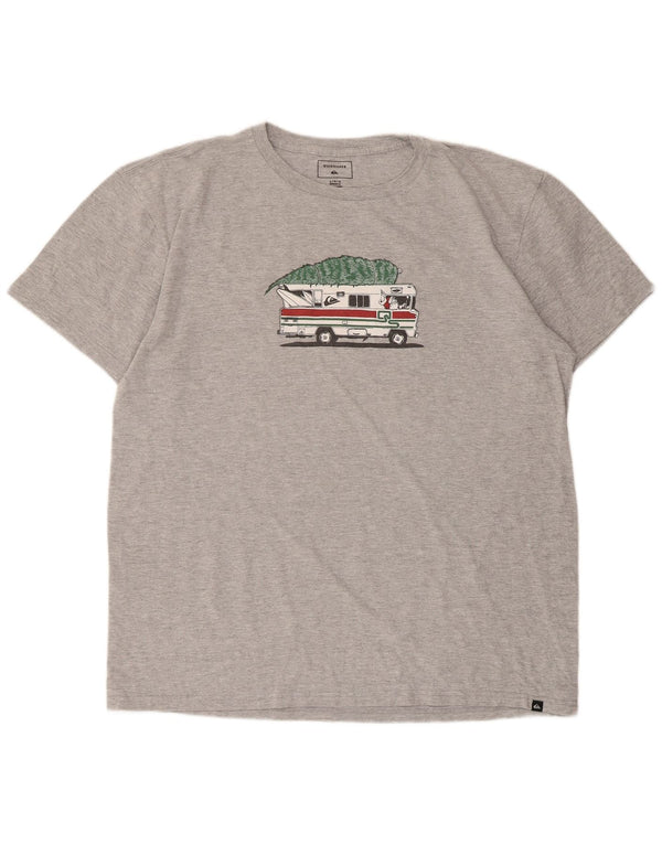 Quiksilver Mens Regular Fit Graphic T-Shirt Top Large Gris Coton Noël