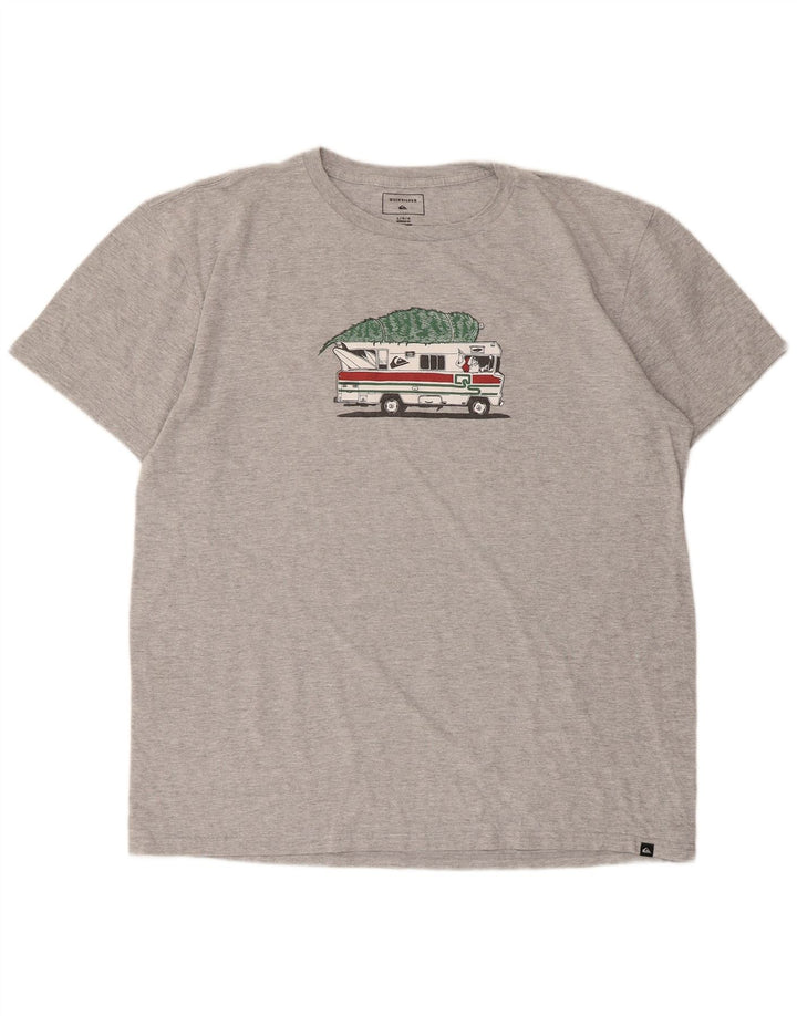 Quiksilver Mens Regular Fit Graphic T-Shirt Top Large Gris Coton Noël