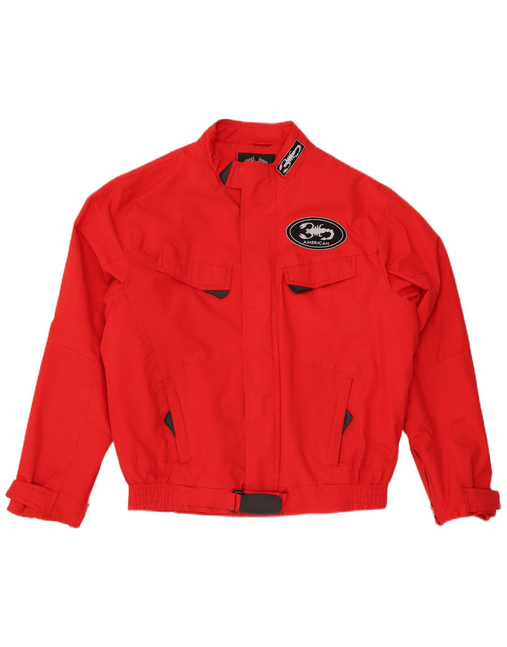 vintage Mens Graphic Racer Jacket UK 40 Grand Polyester Rouge