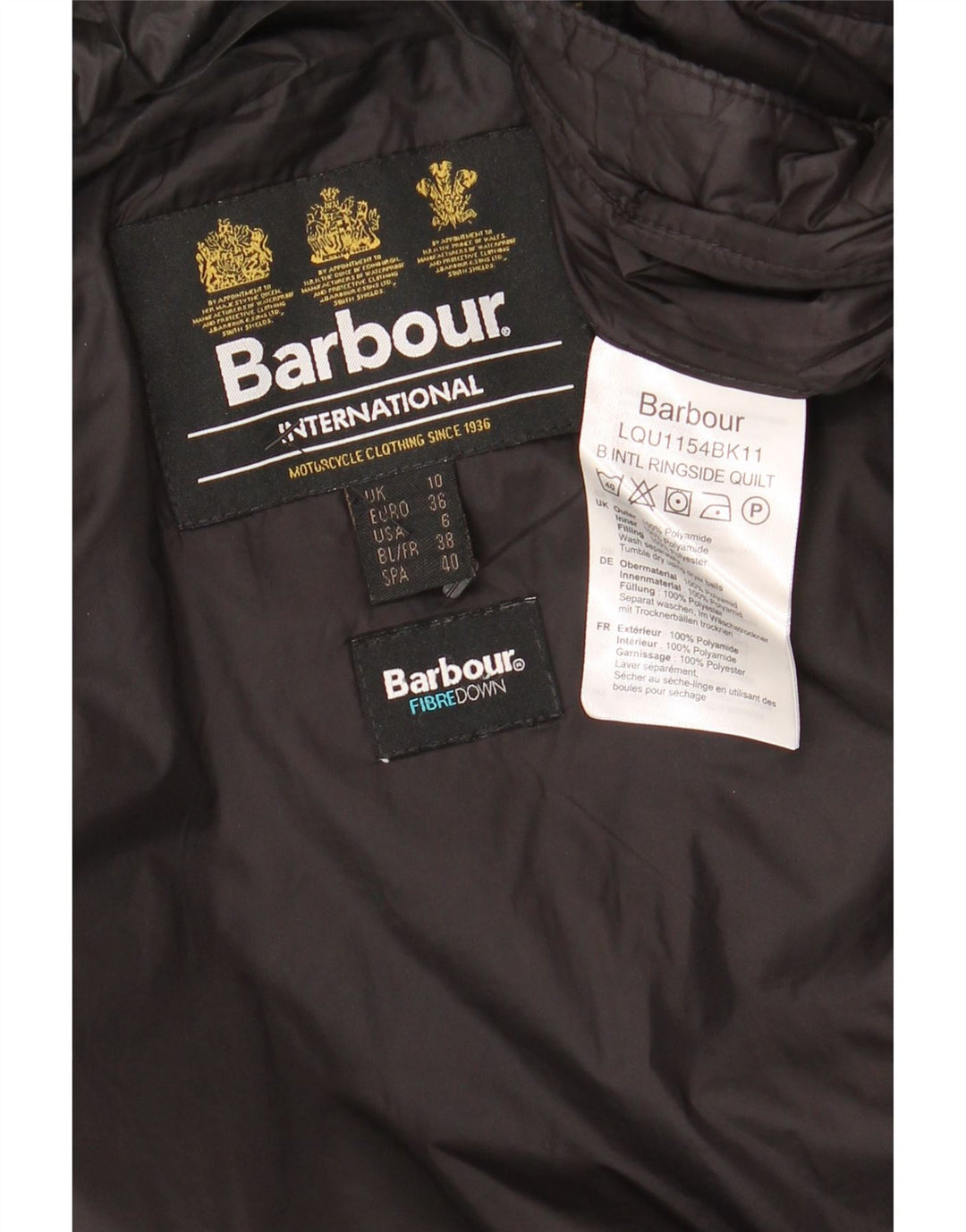 BARBOUR Veste matelassée à capuche pour femme UK 10 Small Noir Polyamide