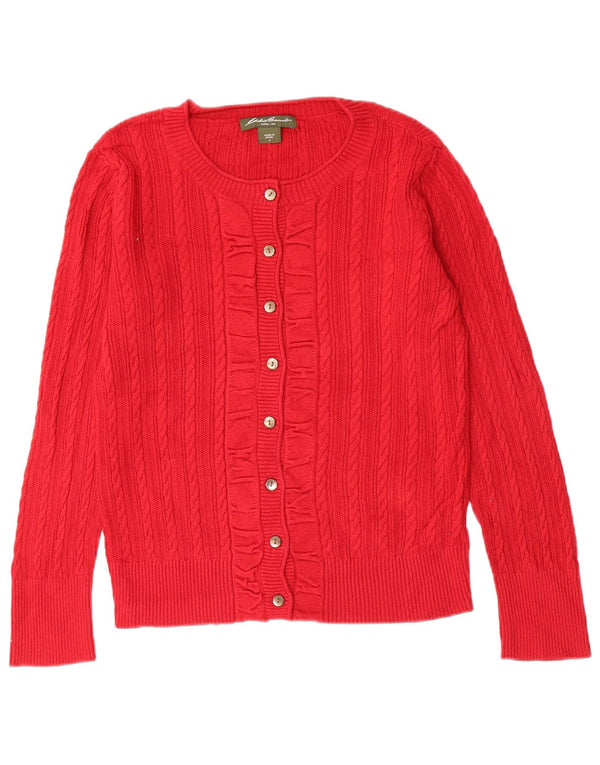EDDIE BAUER Pull Cardigan Femme UK 10 Petit Coton Rouge