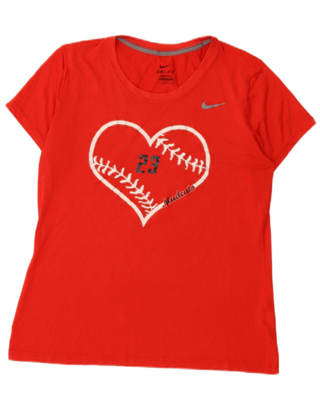 Nike Mudcats Graphic T-Shirt Top UK 14 Large Rouge Polyester