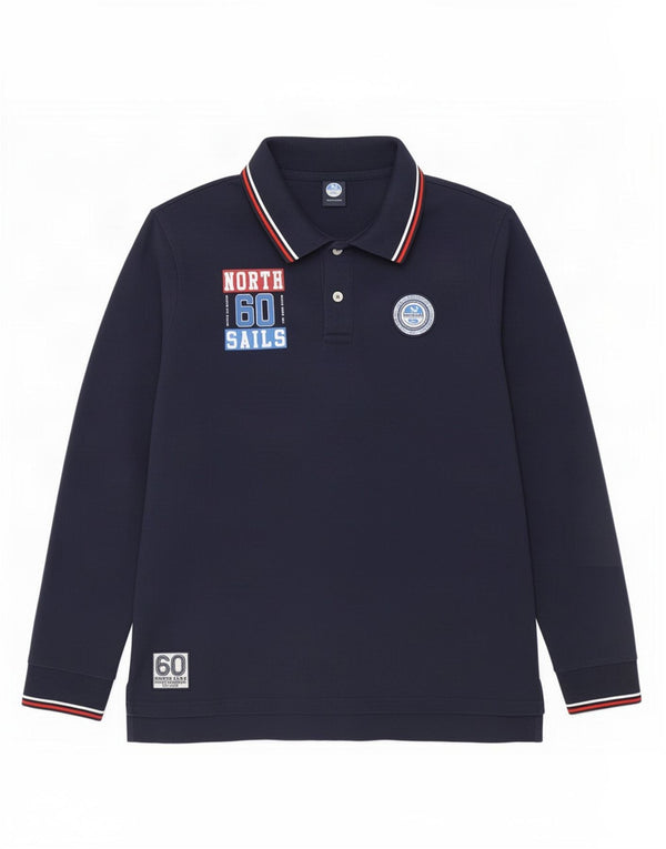 North Sails Polo de rugby à manches longues pour homme en coton bleu marine XL