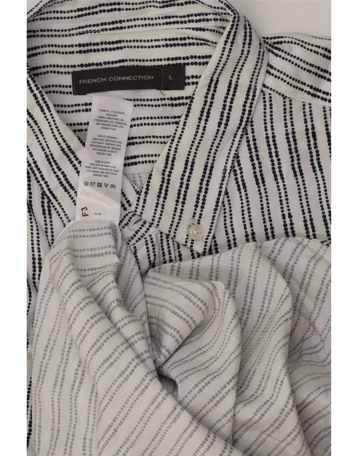French Connection Chemise à Manches Courtes Homme Large Blanc Rayé Viscose