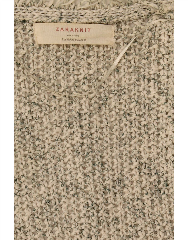 Zara Womens Open Cardigan Sweater UK 14 Beige Moyen Moucheté