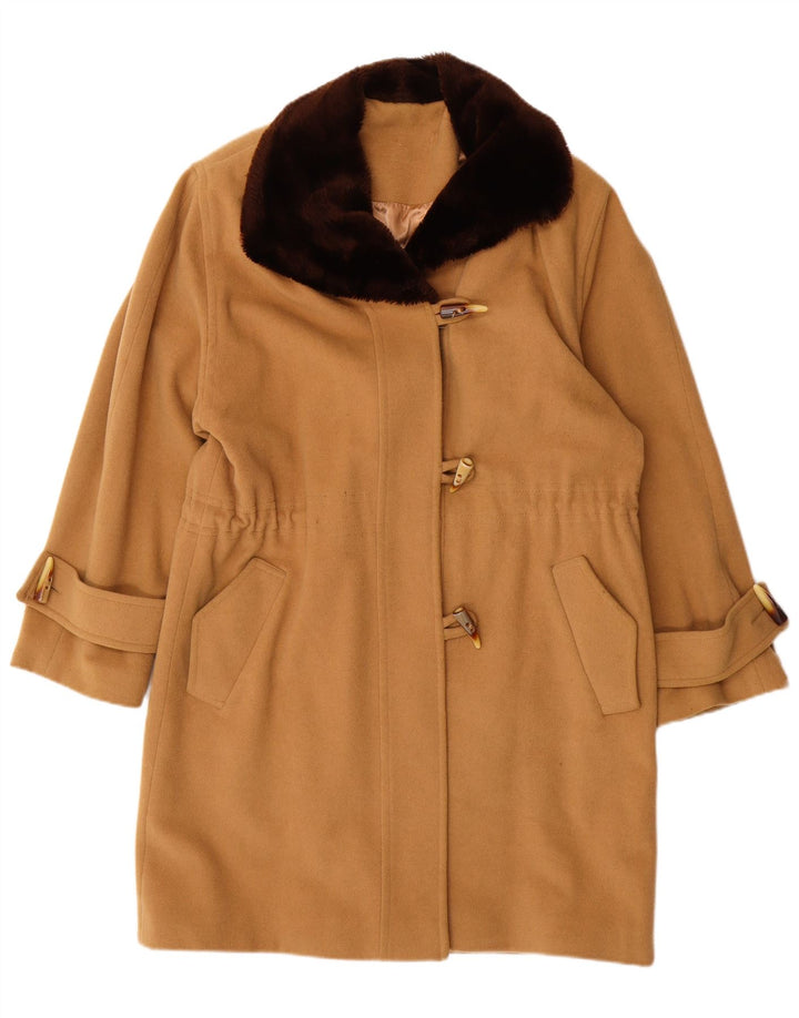 VINTAGE Duffle Coat Femme UK 14 Laine Beige Moyen