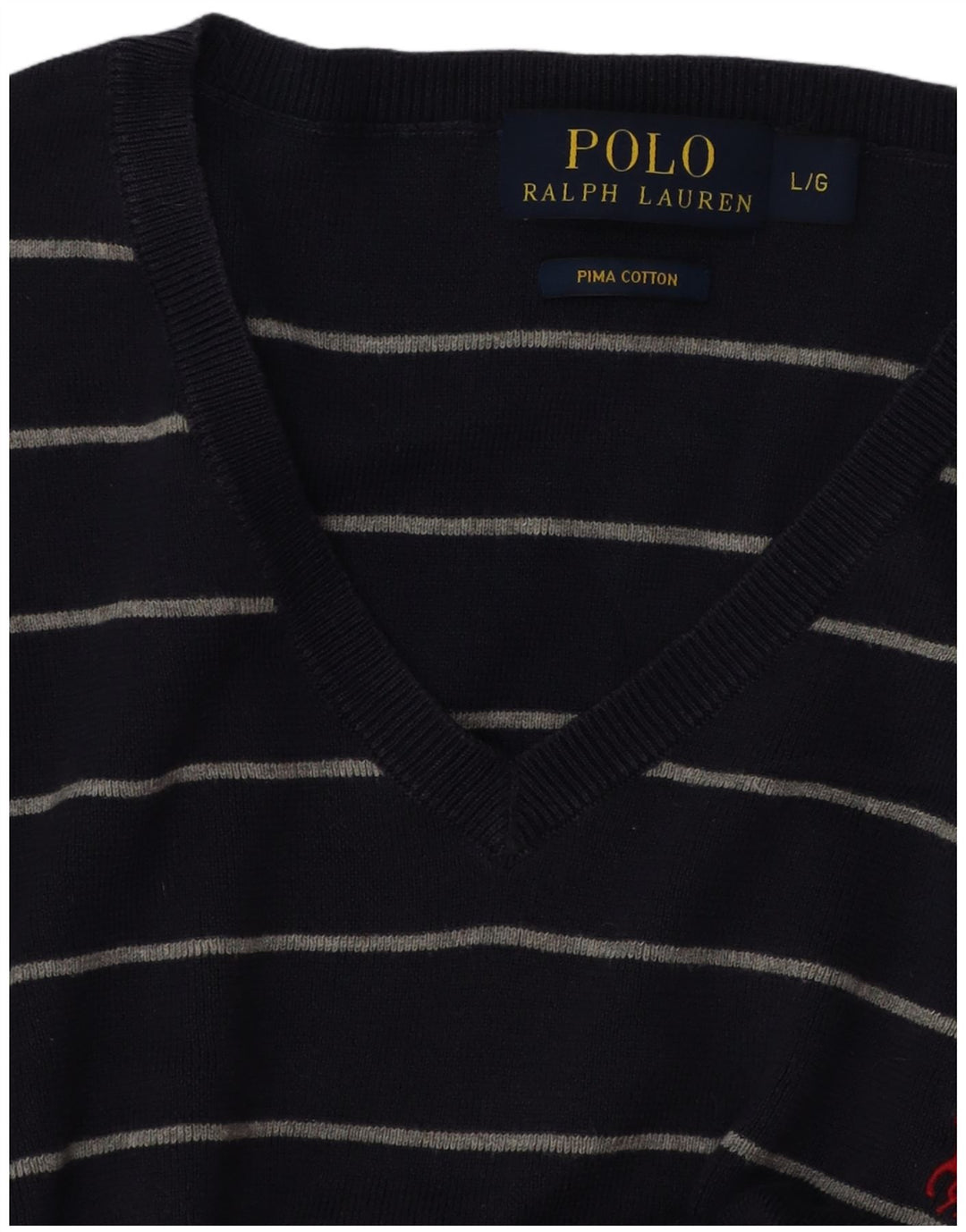 POLO RALPH LAUREN Pull col V pour homme Large rayé bleu marine