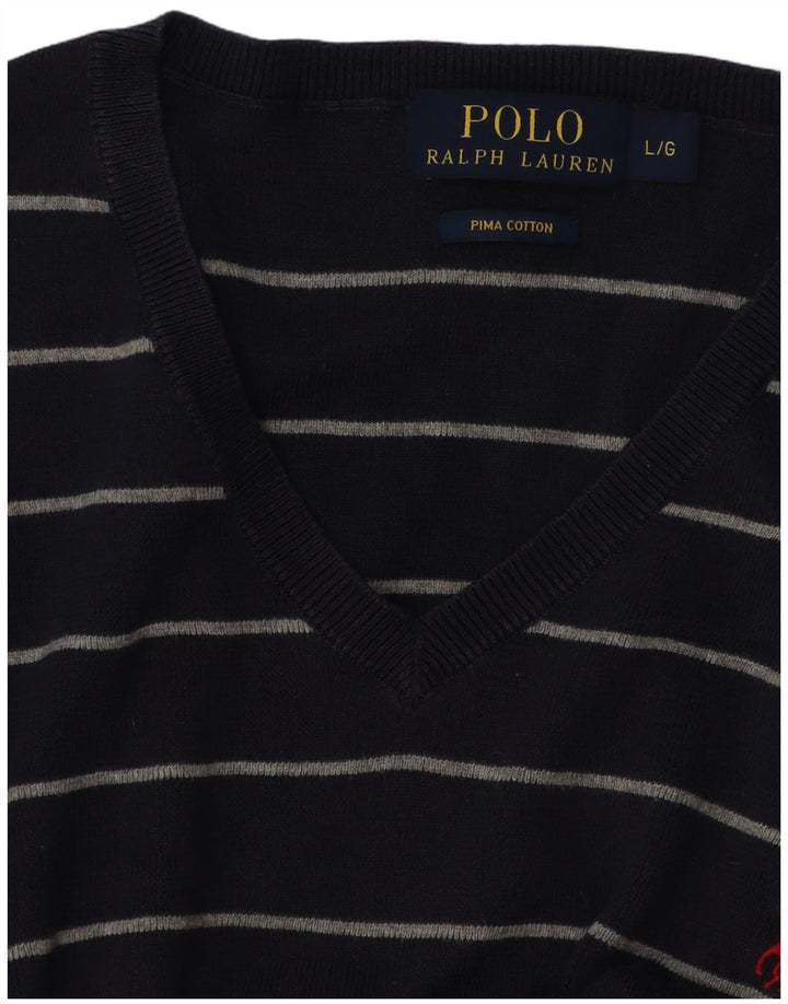POLO RALPH LAUREN Pull col V pour homme Large rayé bleu marine