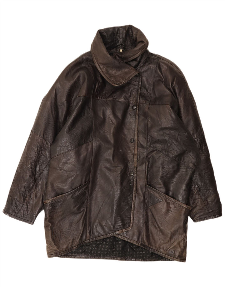 Veste en cuir surdimensionnée femme vintage EU 44 XL Cuir Marron