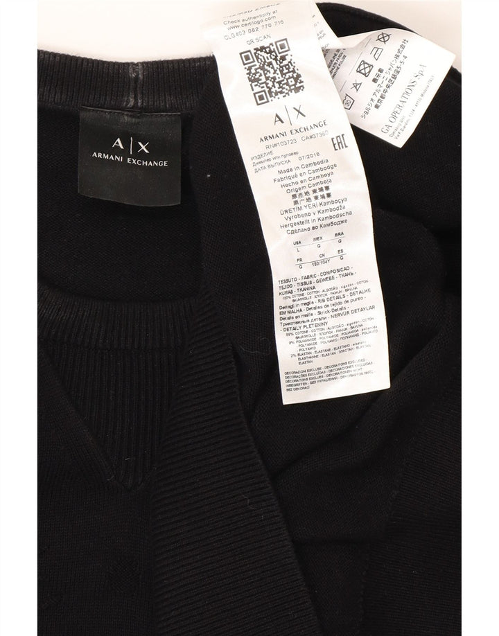 ARMANI EXCHANGE Pull graphique à col rond pour homme en coton noir Large