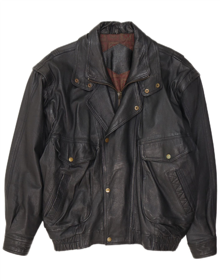 veste en cuir homme vintage UK 40 Grand cuir noir