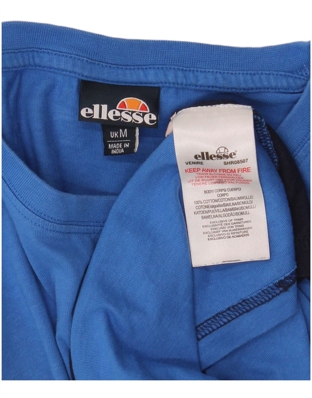 Ellesse Homme T-Shirt Top Bleu Marine Colorblock Coton