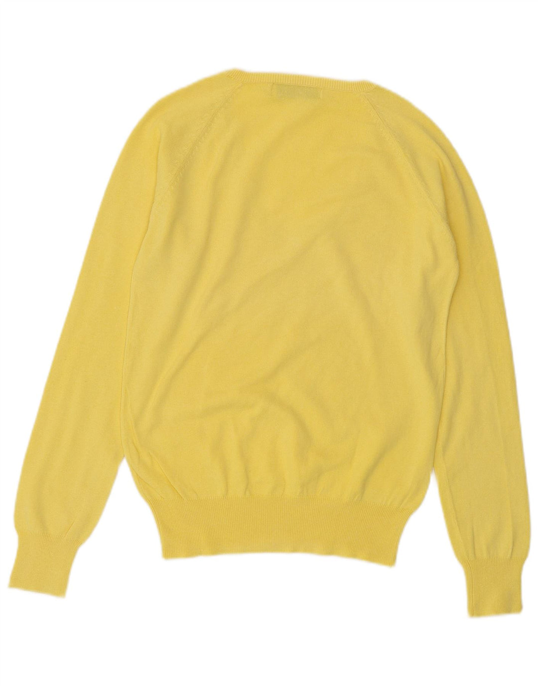 ZARA Pull col en V pour femme UK 14 Large Jaune Coton