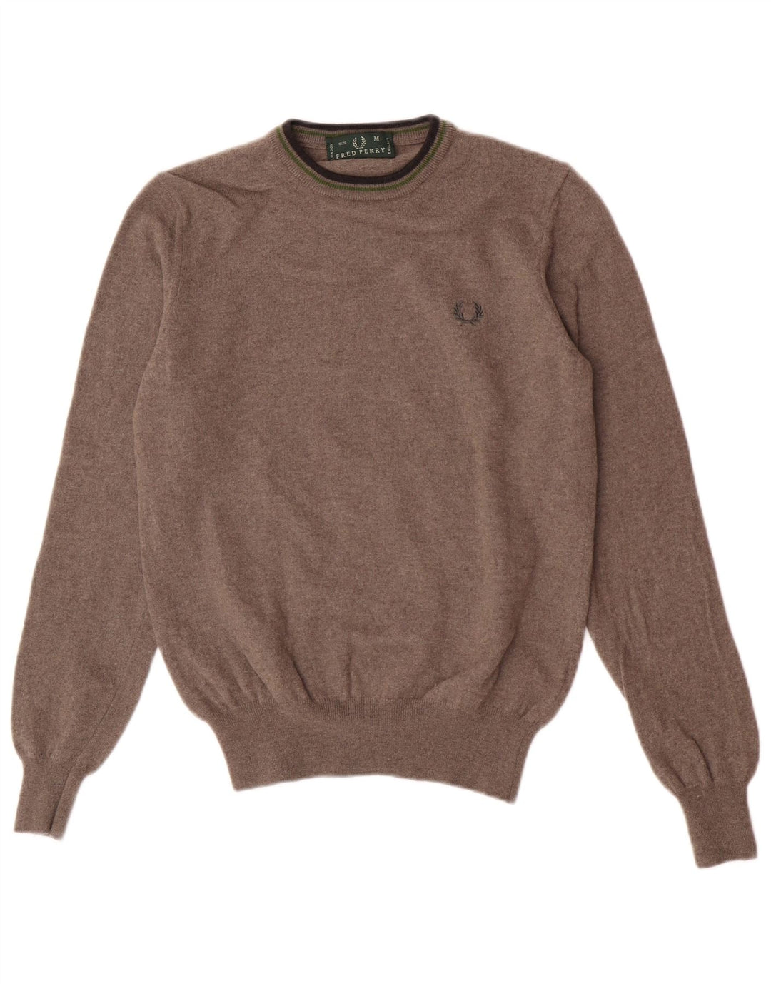 Fred Perry Pull à col rond pour femme UK 12 Laine marron moyen
