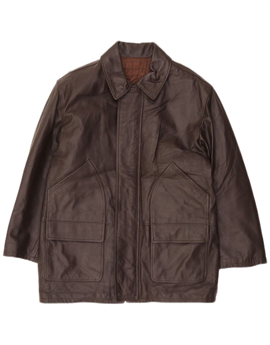 VINTAGE Manteau en Cuir Garçon 15-16 Ans XL Cuir Marron