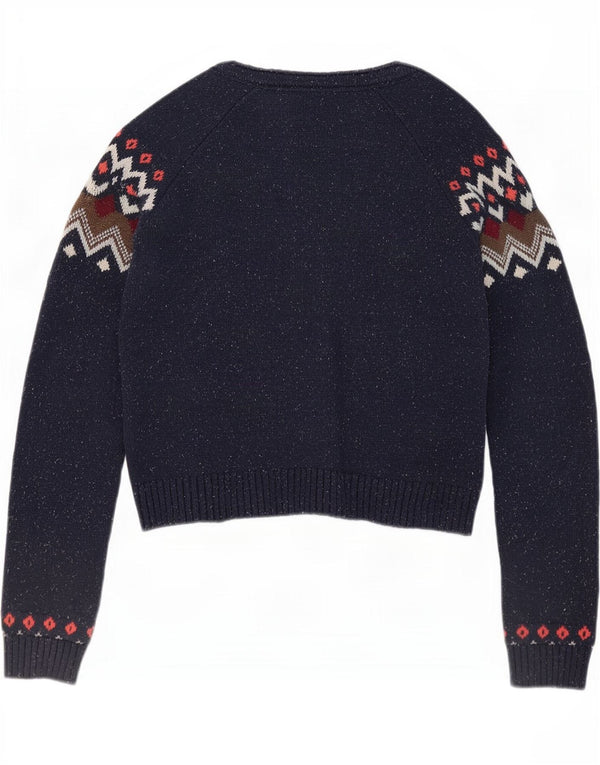 Fat Face Cardigan pour femme en coton Fair Isle Bleu marine moyen UK 12