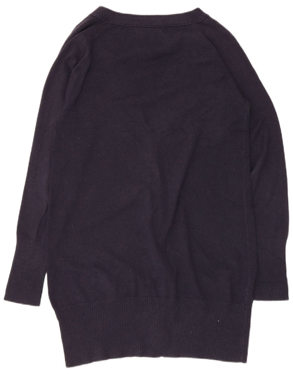 Zara Womens Longline Cardigan Sweater UK 14 Large Bleu Marine Coton