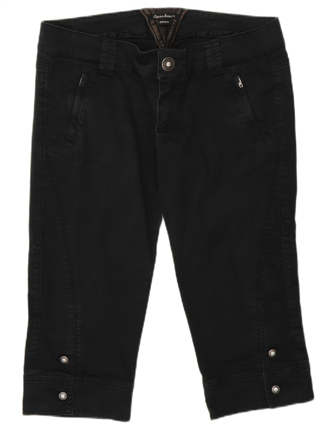 Guess Pantalon Capri Femme W32 Large Noir Coton