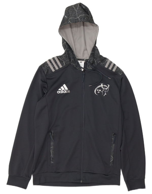 Adidas Pull à capuche zippé Munster Rugby Graphic pour hommes, grand gris, polyester
