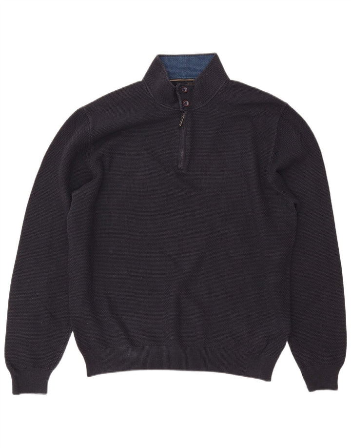 MASSIMO DUTTI Pull col zippé homme 2XL bleu marine coton