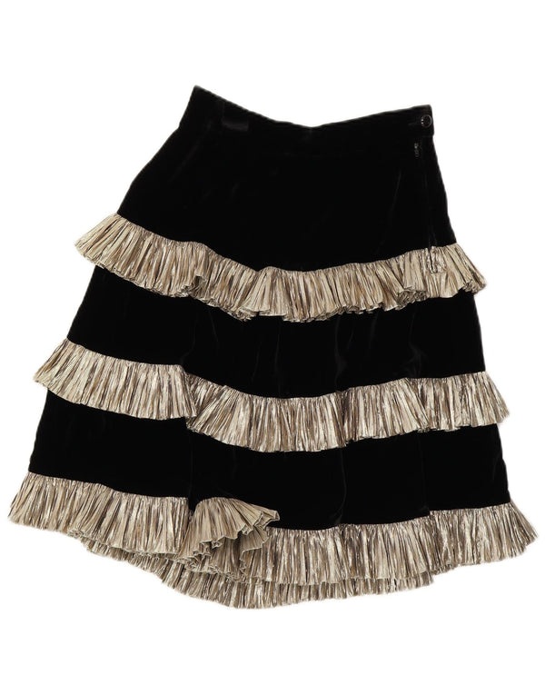 jupe à volants femme vintage IT 44 Medium W26 Noir Colourblock Coton