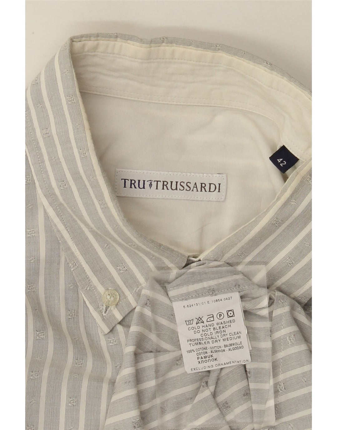 Trussardi Chemise Homme Taille 42 Grand Coton Rayé Gris