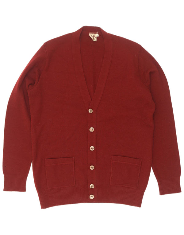 vintage Homme Cardigan Pull IT 54 XL Bourgogne Laine Vierge