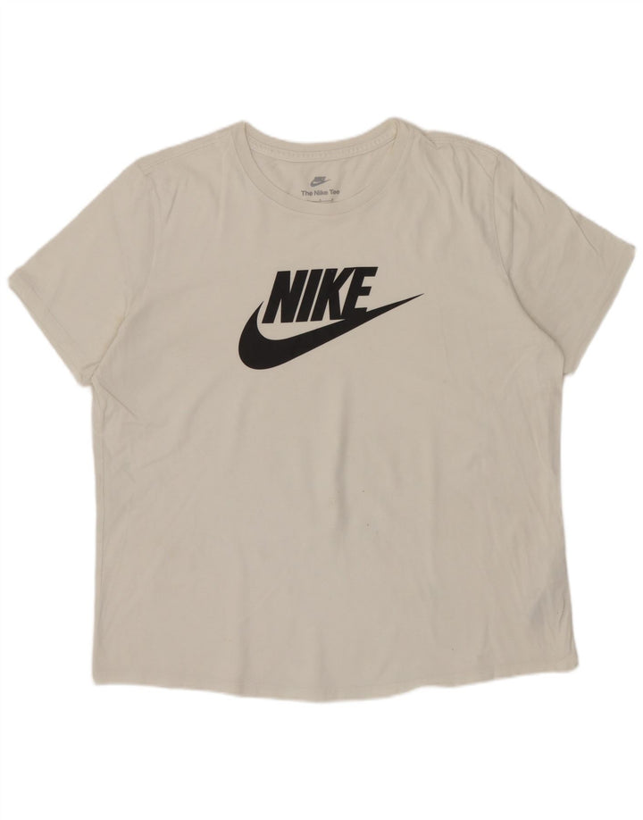 NIKE T-shirt graphique pour femme UK 16 Grand coton blanc