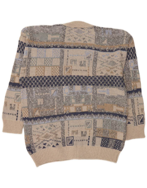 vintage Mens Cardigan Sweater Moyen Multicolore Géométrique
