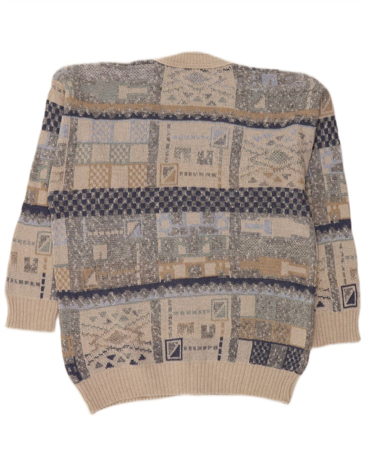 vintage Mens Cardigan Sweater Moyen Multicolore Géométrique