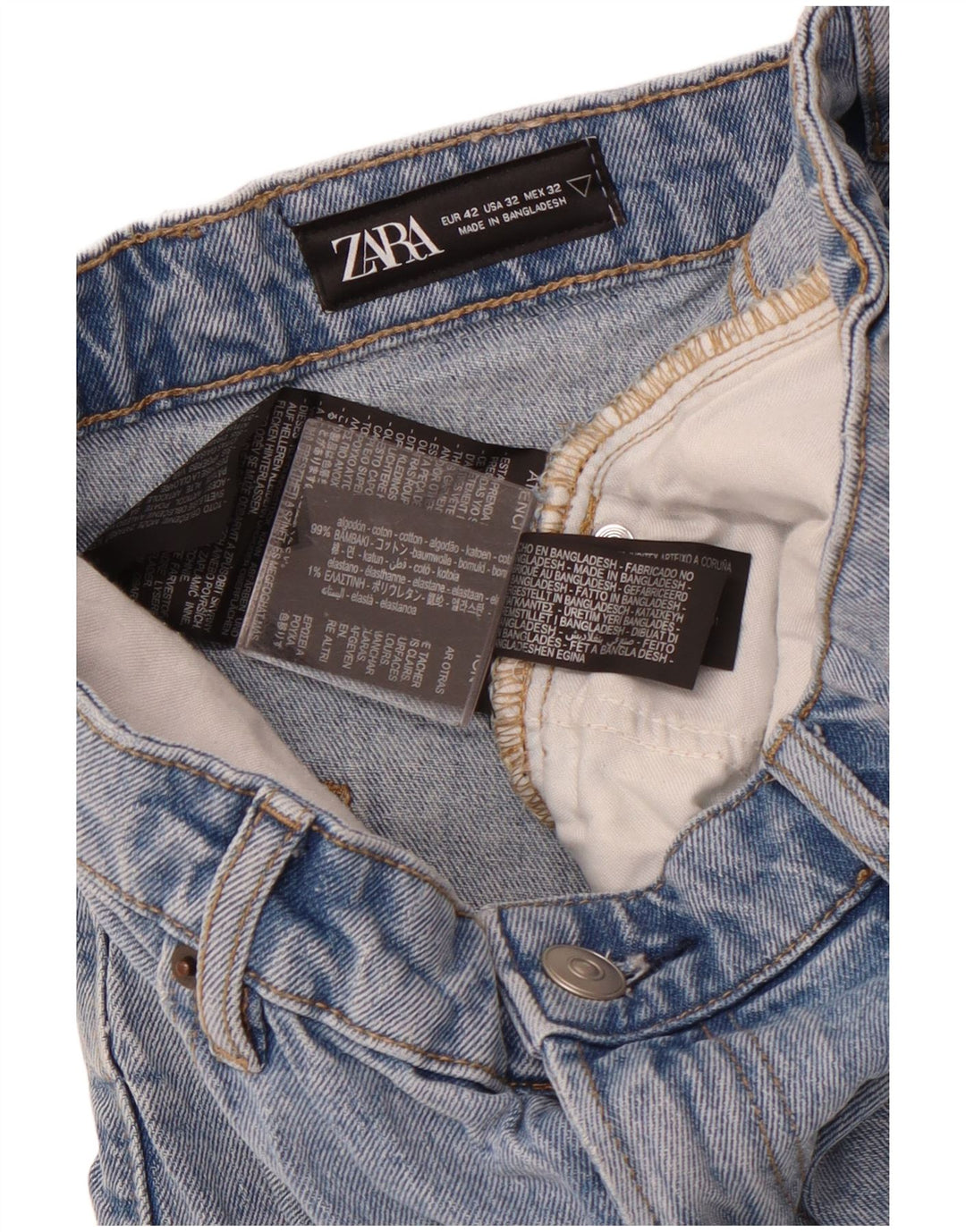ZARA Short en jean pour homme EU 42 Large W32 Bleu Coton