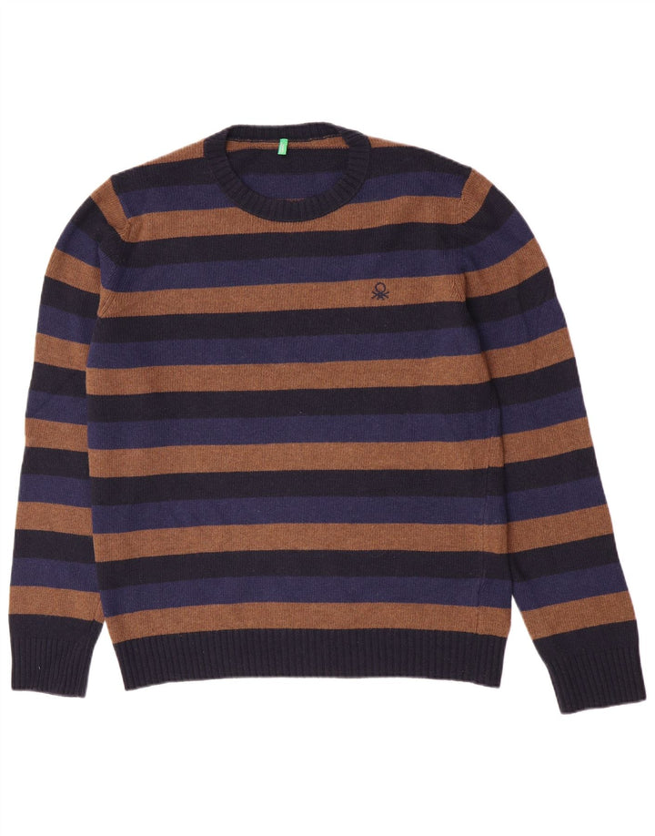 Benetton Pull à col rond pour homme, grandes rayures multicolores
