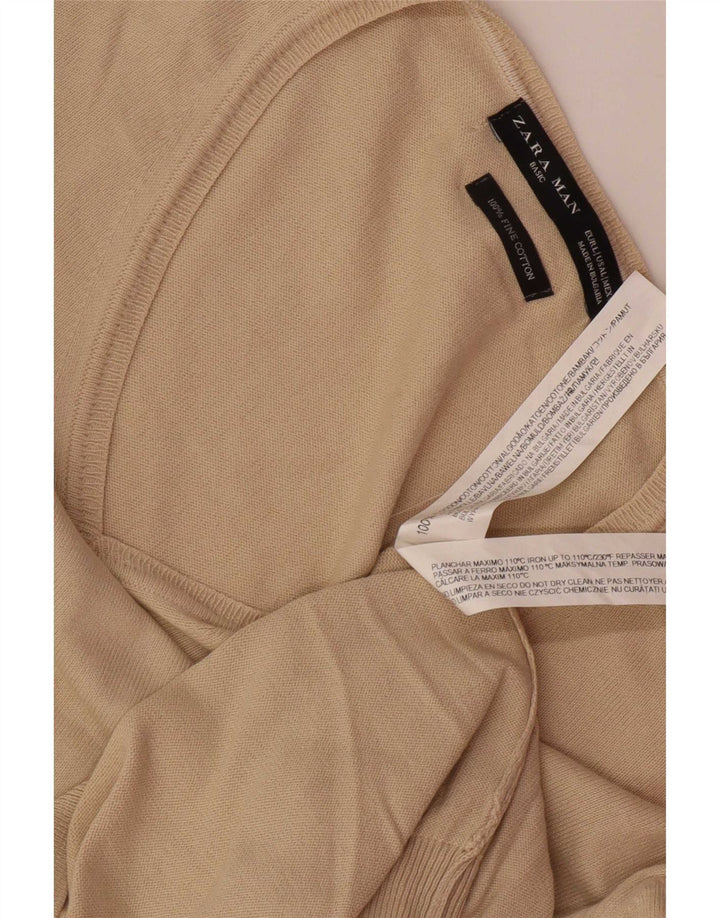 Zara Pull col V pour homme en coton beige Large