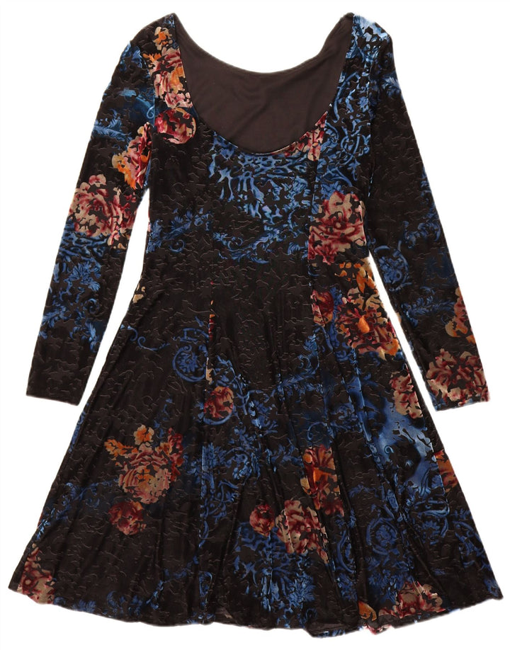 Monsoon Robe trapèze à manches longues pour femme UK 42 en polyester floral noir moyen
