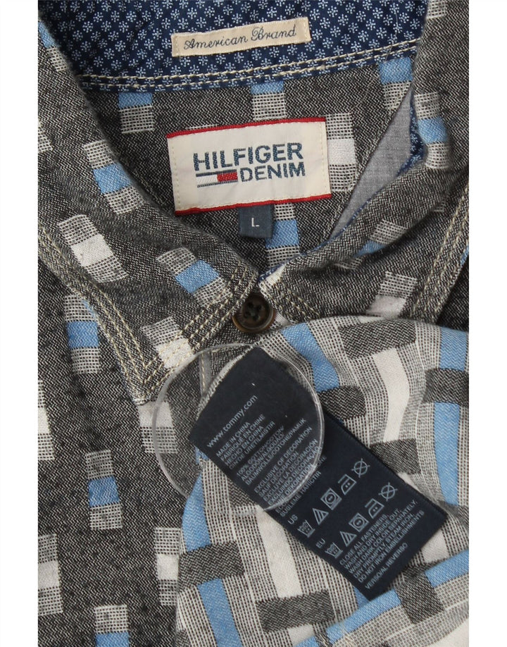 TOMMY HILFIGER Chemise Homme Large Gris Géométrique Coton