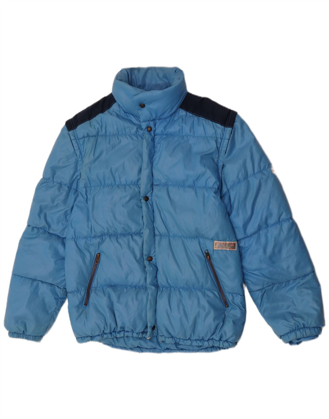veste rembourrée à capuche vintage pour hommes IT 52 XL Bleu Colorblock Polyamide