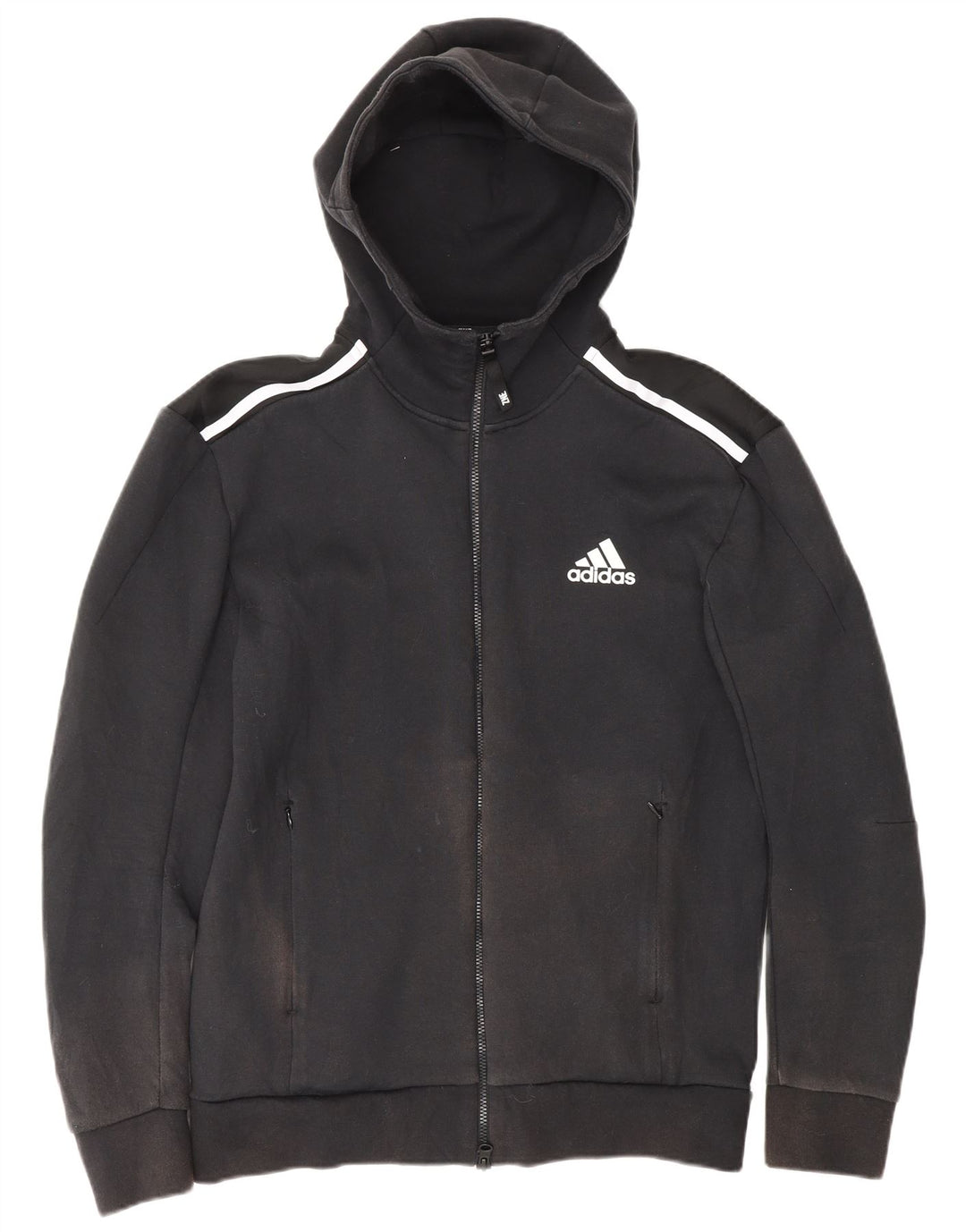 Adidas Pull à capuche zippé pour homme Petit coton rayé noir