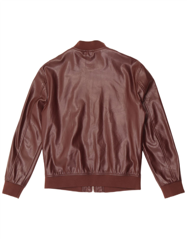 Zara Veste bomber en simili cuir pour homme UK 38 Marron moyen Polyester