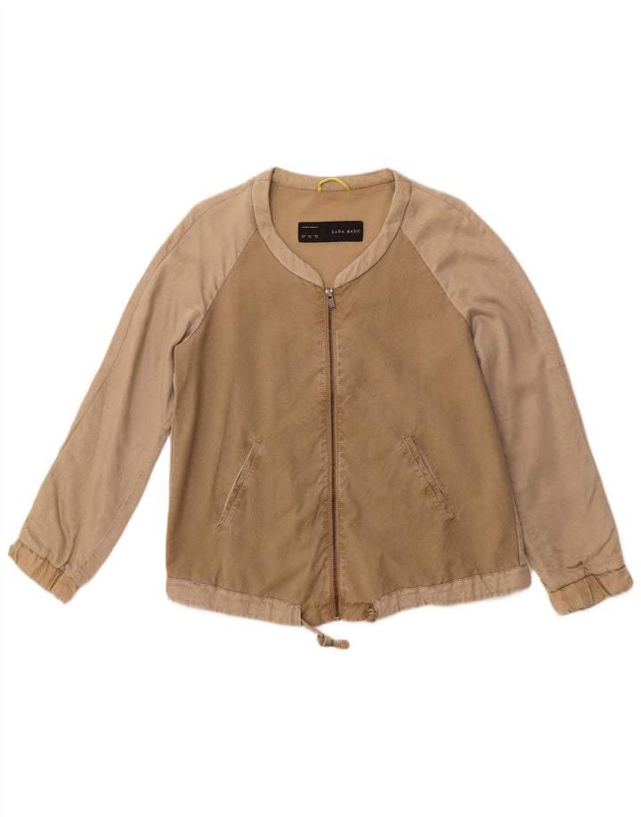 ZARA Womens Oversized Bomber Jacket UK 6 XS Khaki Lyocell