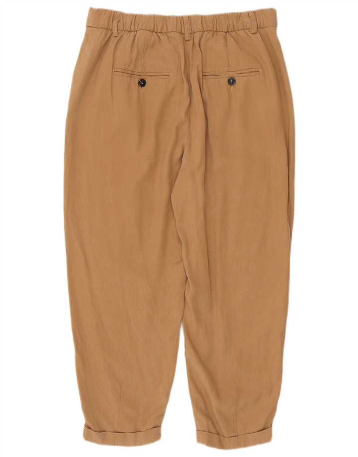 ZARA Femme Pantalon Court Pegged Moyen W28 L23 Marron Lyocell