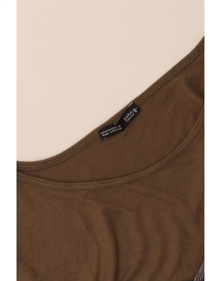 Zara Haut graphique à manches longues pour femme UK 14 Marron moyen