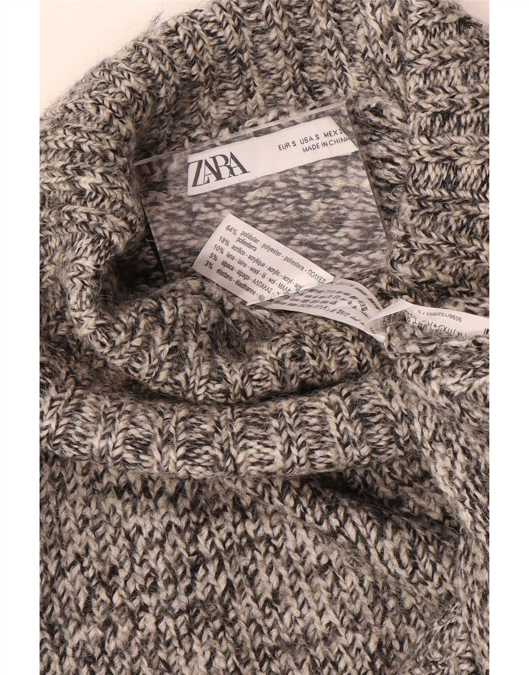Zara Pull surdimensionné à col roulé pour femme UK 10 Petit gris moucheté
