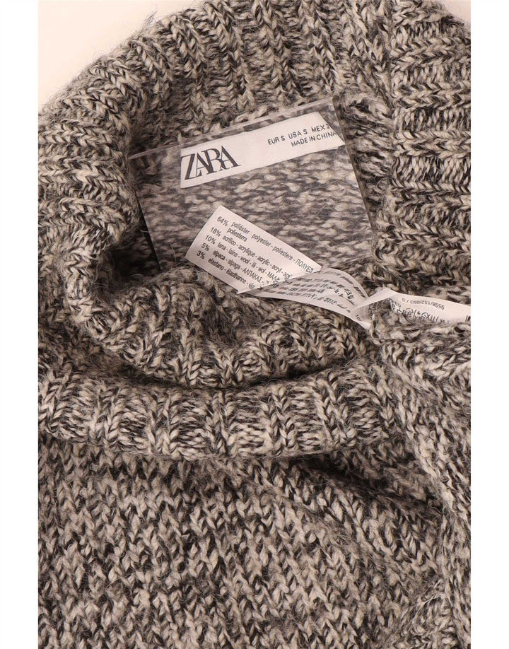 Zara Pull surdimensionné à col roulé pour femme UK 10 Petit gris moucheté