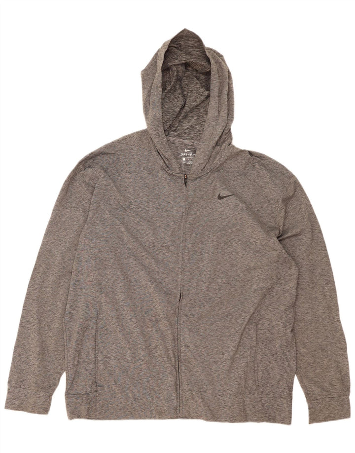 NIKE Pull à capuche zippé Dri Fit pour homme XL en polyester moucheté gris
