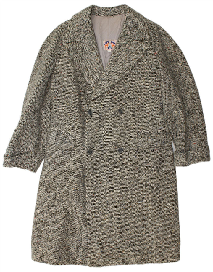 VINTAGE Manteau croisé femme IT 42 Gris Moyen Chevrons