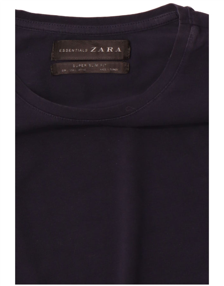 Zara Hommes Super Slim Fit T-Shirt Haut Large Bleu Marine