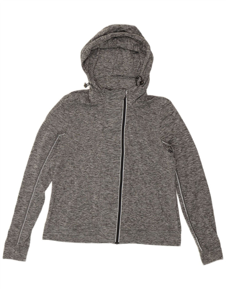 SUPERDRY Pull à capuche zippé graphique pour femme UK 14 Gris moyen moucheté