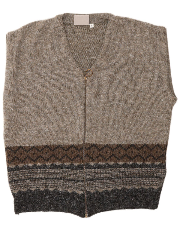 CONSENSO Pull Cardigan sans Manches Homme XL Marron Géométrique